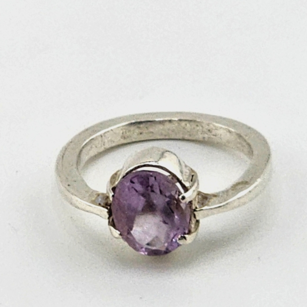 AMETHYST ROSE CUT SOLITARY RING HANDMADE IS STERLING SILVER SZ 7
